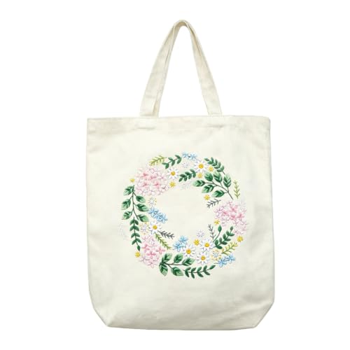 KABAKE Canvas Tote Bag Embroidery Kit, Embroidery Kits for Beginners, Arts and DIY Crafts Embroidery Starter kit, Include Stamped Embroidery Bag, Threads, Embroidery Tools (Beige Bag with Dragonfly) - color: Beige Bag with Dragonfly