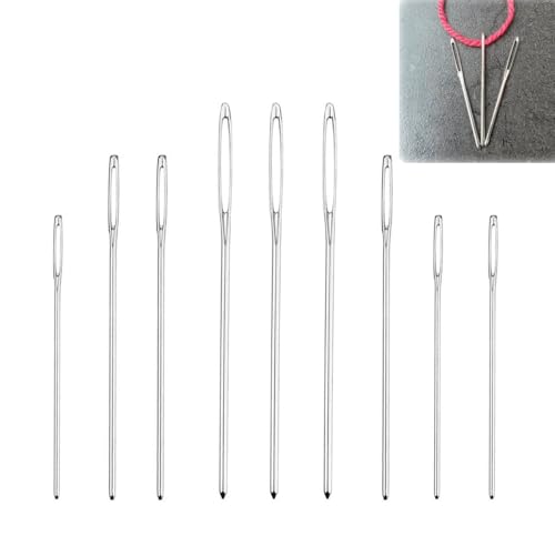 Large Eye Blunt Needles, Stainless Steel Tapestry Needle, Yarn Knitting Needles, Darning Needle with Wooden Needle Case Carving Pattern - style: Art Deco