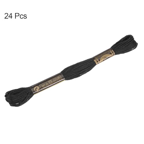 HARFINGTON 24 Skeins Embroidery Floss 8m Each Egyptian Long Fiber Cotton Cross Stitch Thread 26S/2x6 for Embroidery Projects Bracelet, Black - color: Black