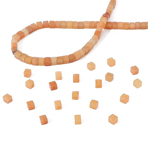 BEADIA Natural Red Aventurine Square Stone Beads 4x4mm 85pcs Cube Loose Semi Gemstone Beads for Jewelry Making Design - color: Red Aventurine