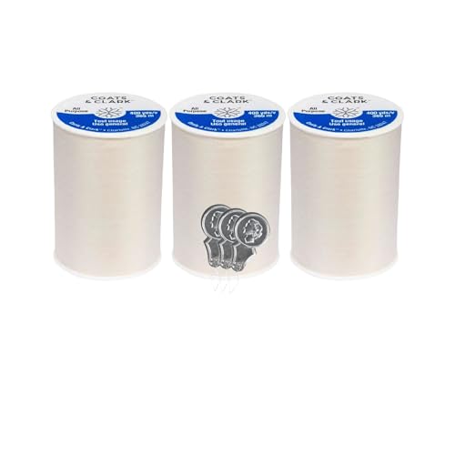 Coats & Clark Dual Duty All Purpose Sewing Thread 230A 400 Yards Each Spool 3 Pack Bundle with Bella's Crafts Needle Threaders (Natural) - color: Natural