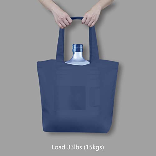 TOPDesign 1-Pack Super Strong Large 12oz Cotton Canvas Tote Bag, Reusable Grocery Shopping Cloth Bag, Fashionable Two-Tone Tote for Crafts, DIY Your Creative Designs - color: Blue