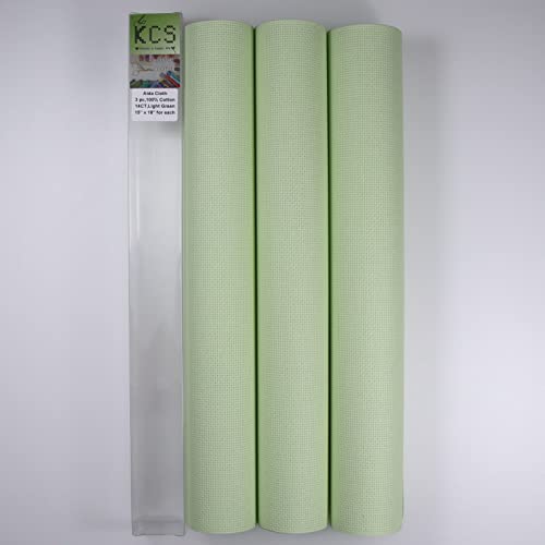 KCS 3 pc of 15" x 18" Counted Cross Stitch Cotton Aida Cloth Needlework Fabric,14CT,Light Green - color: Light Green, size: 14CT