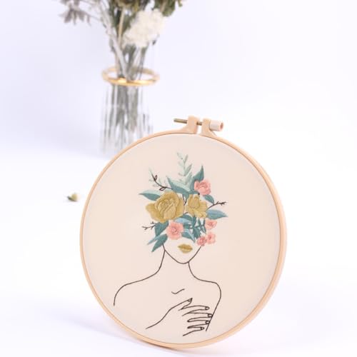 Chenflying Embroidery Starter Kits, 1/3 Sets Art Embroidery Kits for Beginners Adults with Embroidery Hoops Threads Needles and Instructions (Beige 4) - color: Beige 4