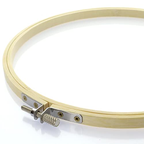 Essentials by Leisure Arts 8 Inch Bamboo Embroidery Hoop with Adjustable Tension Screw, Smooth Lightweight Hoop for Cross Stitch, Needlepoint, Quilting and Sewing