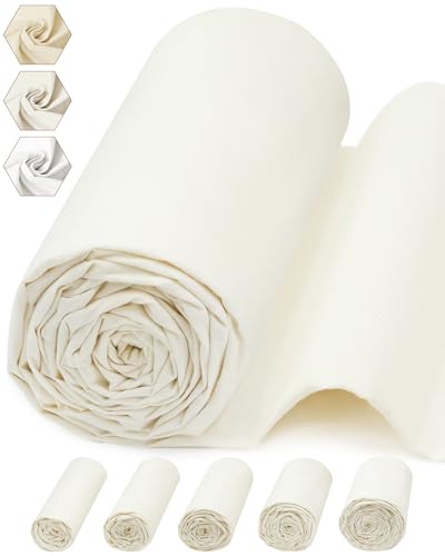 FIVEIZERO 100% Cotton Muslin Fabric by The Yard,59in x 5yd Cream Bleached Cotton Muslin Cloths–Medium Weight Beige Calico Fabric for Sewing,Quilting,Embroidery,Crafts & Apparel Projects - color: Cream, size: 5 yards pre cut