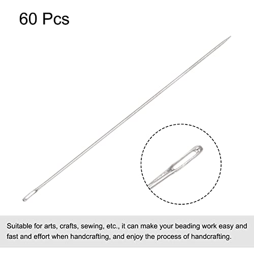 uxcell 60Pcs Beading Needles Fine Thin Long Straight Sewing Embroidery Threads Stainless Steel 2.01 Inch - size: 2.01 inch