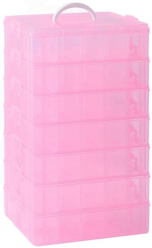 Gagee 7-Tier Craft Organizers and Storage,Bead Organizer Box with 70 Adjustable Compartments,Stackable Storage Containers for Arts and Crafts, Toy, Threads,Fuse Beads, Washi Tapes,Pink - color: Pink, size: 7