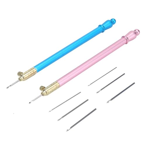 2Pcs Crochet Hooks with 6 Needles, Tambour Embroidery Beading Sequins Needle Tools Kit for DIY Sewing Embroidering Craft, Stainless Steel Handle French Tambour Needle for Women Beg