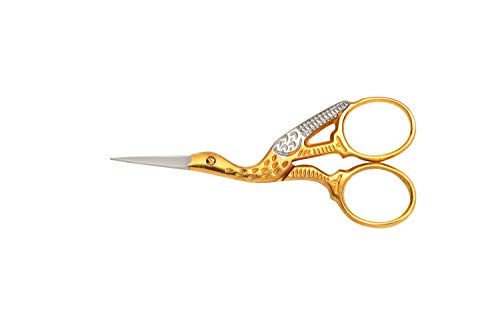 Mundial Classic Forged 3.5" Stork Embroidery Scissors – Gold-Plated Handles – Precision Sharp Tips for Needlework, Sewing, Cross-Stitch & Crafting