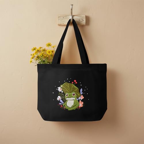 ERKOON Embroidery Canvas Tote Bag for Beginners, Floral Arts Crafts Cross Stitch Kits for Adults Including Stamped Embroidery Bag with Hoops, Needle, Instruction and Color Threads (Frog) - color: Frog