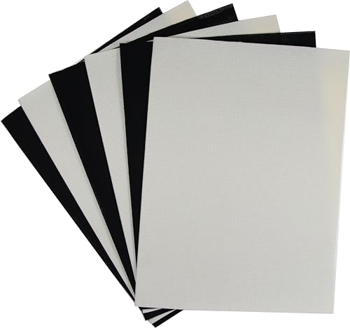 KCS 6 pc of 12" x 18"(30cmx45cm) 14CT Counted Cotton Aida Cloth Cross Stitch Fabric (Antique White+Black) - color: Antique White+black