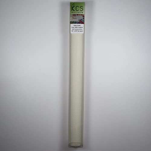 KCS 3 pc of 15" x 18" Counted Cross Stitch Cotton Aida Cloth Needlework Rolled Fabric Box,14CT,Antique White - color: Antique White, size: 14CT
