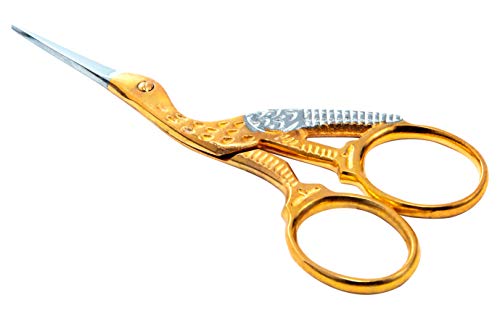 Mundial Classic Forged 3.5" Stork Embroidery Scissors – Gold-Plated Handles – Precision Sharp Tips for Needlework, Sewing, Cross-Stitch & Crafting