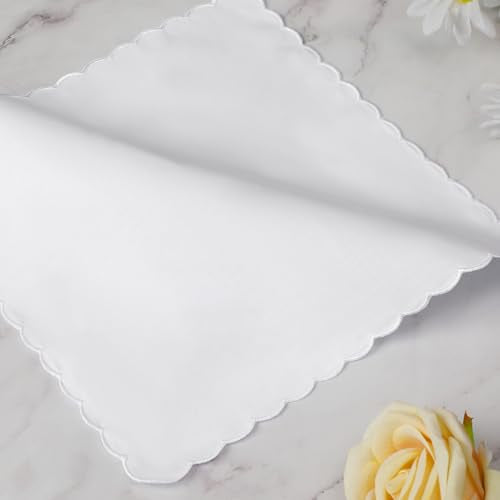 White Handkerchiefs for Women Soft Cotton Women’s Handkerchiefs - color: Scalloped Edge - 9pcs