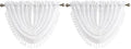 Central Park White Waterfall Valance Window Curtain Linen Texture Gray GEO Embroidery Rod Pocket for Living and Bedroom Semi Sheer Kitchen Curtain, 56"x38", 1 Piece (Pack of 2) - color: White (Embroidered), size: 56"W x 38"L (Pack of 2)