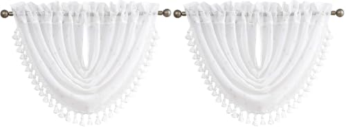 Central Park White Waterfall Valance Window Curtain Linen Texture Gray GEO Embroidery Rod Pocket for Living and Bedroom Semi Sheer Kitchen Curtain, 56"x38", 1 Piece (Pack of 2) - color: White (Embroidered), size: 56"W x 38"L (Pack of 2)
