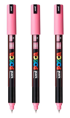 posca PC-1MR Water-Based Paint Markers, Extra Fine Tip (0.7mm), Pink, 3 Count - color: PINK