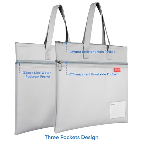 Wisdompro 14.1×11" Mesh Zipper Pouch with Handle, 3 Pockets File Bag-Grey - color: Grey