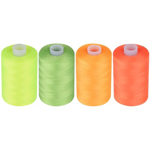 Simthread All Purpose Sewing Thread, 4 Spools Each 1000 Yards of Polyester Threads for Sewing Machine, Sewing Machine Supplies for Beginners, Hand Stitching, Quilting, Serger (Neon Series) - color: Neon Series