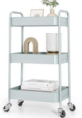 TOOLF 3 Tier Metal Rolling Cart, Utility Storage Cart with Wheels, Green - color: Green, size: 3-Tier