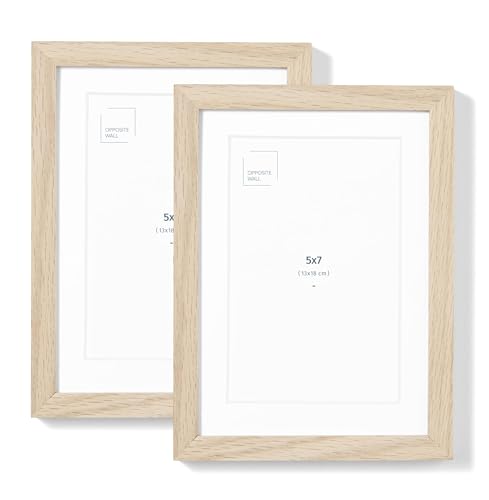 Opposite Wall - Set of 2-5x7 in - Natural Solid Oak Wood Picture Frames with Mat - Wall Hanging & Tabletop Photo Frame - Pictures Display 4x6 with Mat, 5x7 without - Office, Gallery & Home Decor - color: Natural, size: 5x7 in - 2 pk