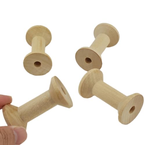 HAHIYO 2.36Inch/6cm 4PCs Natural Wood Unfinished Wooden Empty Thread Spool Smooth Wire Weaving Bobbin Textile Bobbin Rotatable Spool for Crafts DIY Art Education - color: Wood Color, size: 2.36Inch-4P