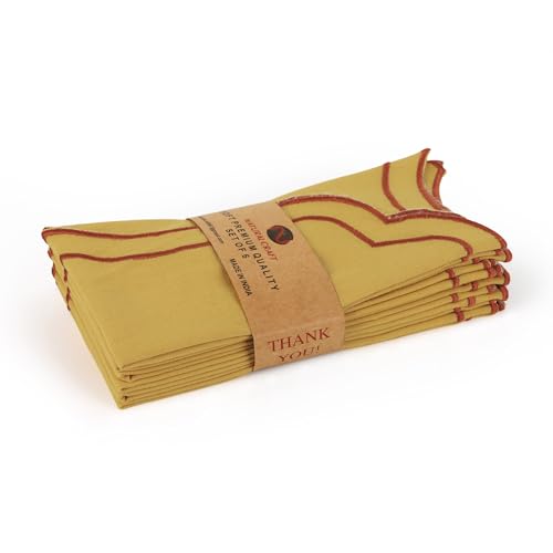 NATURALCRAFT Scalloped Cloth Napkins 18x18 in - Gold Edges Rust - color: Gold Napkin With Rust Edges, size: 18" x 18" (Set of 6)