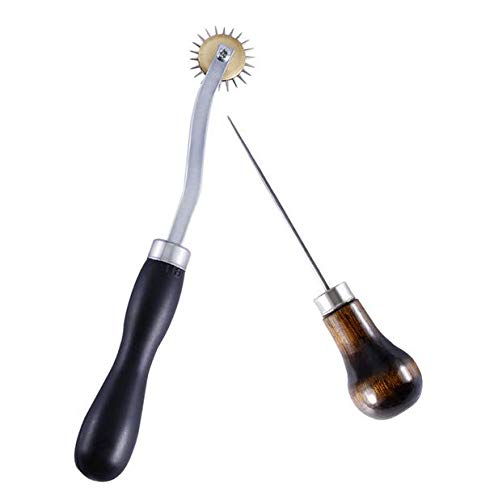 Tailors Awl and Needle Point Tracing Wheel, Scratch Awl 4 1/2" Long Leather Tools, 4mm Leather Paper ClothSewing Overstitch Wheel Tool 6 3/4" Long Pack of 2