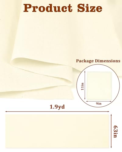 FIVEIZERO 100% Cotton Muslin Fabric by The Yard,63inch x 1.9 Yards Unbleached Natural Cotton Material–Medium Weight Beige Calico Fabric for Sewing,Quilting,Embroidery,Crafts & Apparel Projects - color: Natural Unbleached, size: 1.9 yards pre cut