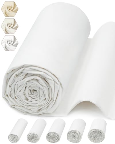 FIVEIZERO 100% Cotton Muslin Fabric by The Yard,59in x 5yd White Bleached Cotton Muslin Cloths–Medium Weight Beige Calico Fabric for Sewing,Quilting,Embroidery,Crafts & Apparel Projects - color: White, size: 5 yards pre cut
