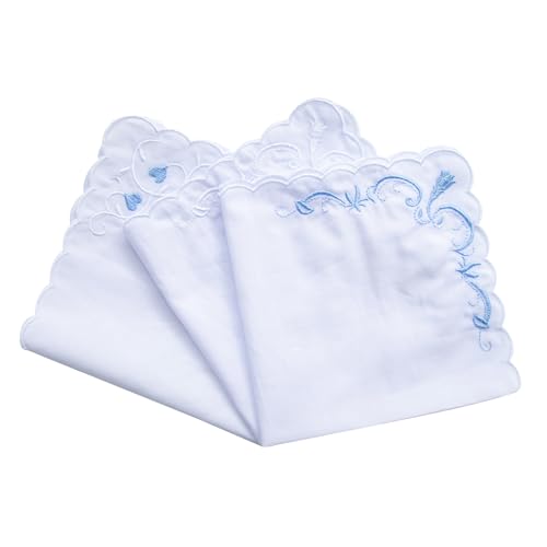 MileyMarla Ladies Embroidery Cotton White Handkerchiefs Lace Wedding Hankies - color: F01-3pcs