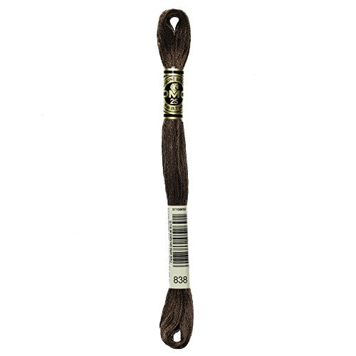 DMC 117-838 6 Strand Embroidery Cotton Floss, Very Dark Beige Brown, 8.7-Yard