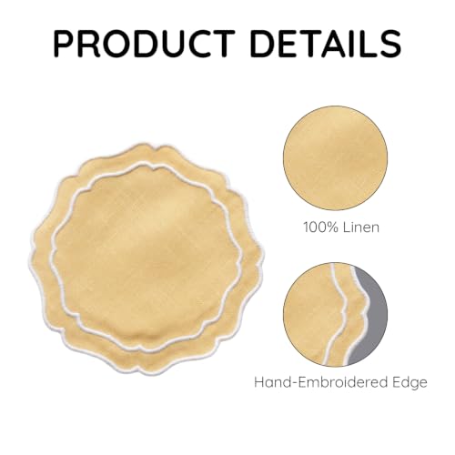 Linen Coasters for Drinks Set of 6, Butter - color: 1118 - Butter, size: 6 inches