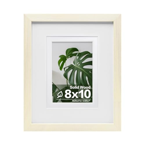 Egofine 8x10 Picture Frame Made of Solid Wood with Plexiglass, Display Pictures 4x6/5x7 with Mat or 8x10 Without Mat for Tabletop and Wall Mounting, Beige - color: Beige, size: 8x10