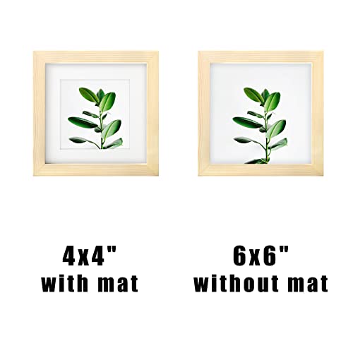 WUTL 6x6 Picture Frames Solid Wood 4x4 Square Frame with Mat Grain 6 Pack - color: Grain, size: 6x6