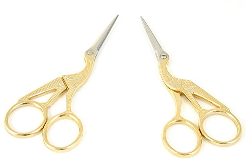 2 Pack 4.5 Inch Gold Plated Stainless Steel Stork Bird Scissors for Embroidery Sewing, Craft, Art Work