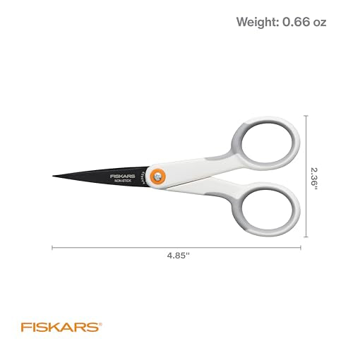 Fiskars 5" Non-Stick Micro-Tip Scissors for Sticky Materials, No. 5, White - size: 5”, style: Non-Stick