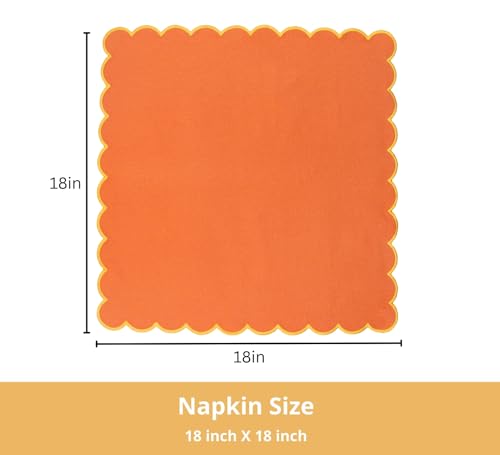 PurpleEssences Scalloped Cloth Napkins 18x18 in - Orange Edge Golden Yellow - color: Orange(edges- Golden Yellow)