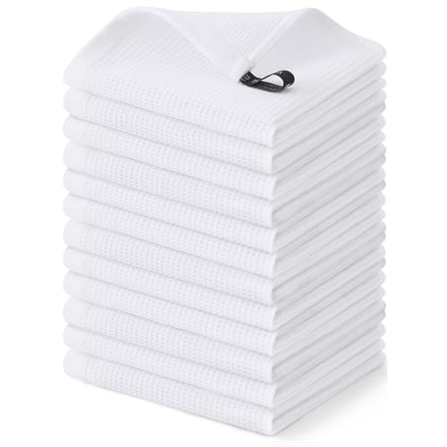 Homaxy 100% Cotton Waffle Weave Dish Cloths, 12 Pack, White - color: White, size: 12 x 12 - 12 Pack