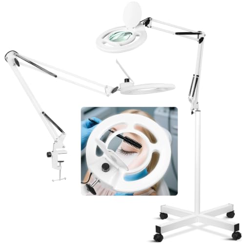 HITTI 2200 Lumens 12X Magnifier Esthetician Light, 4 Wheel Rolling Base - color: White