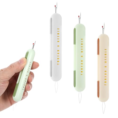 3 PCS Needle Threader Seam Ripper, 2 In 1 Needle Threaders Tool Thread Remover Tool for Hand Sewing Threaders Gray Green Yellow