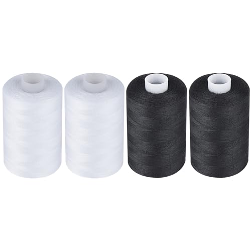 Simthread All Purpose Sewing Thread, 4 Spools Each 1000 Yards of Polyester Threads for Sewing Machine, Sewing Machine Supplies for Beginners, Hand Stitching, Quilting, Serger (2 White+2 Black) - color: 2W+2B