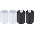 Simthread All Purpose Sewing Thread, 4 Spools Each 1000 Yards of Polyester Threads for Sewing Machine, Sewing Machine Supplies for Beginners, Hand Stitching, Quilting, Serger (2 White+2 Black) - color: 2W+2B