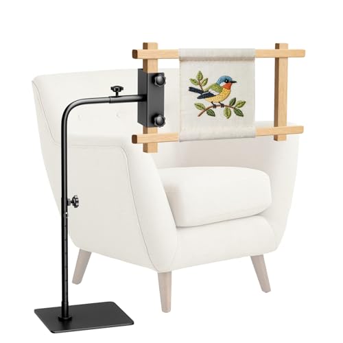 Workstand with Side Clamp for Lowery Stands, Heavy Duty Metal Needlepoint Stand, 360° Rotating & Height Adjustable Cross Stitch Floor Clampd for Embroidery, Punch Needle, Large Hoops