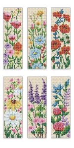 INFUNLY 6 PCS Wildflower Cross Stitch Bookmarks Kits Floral Counted Cross Stitch Bookmark Set with Embroidery Thread Needles, DIY Embroidery Bookmark Crafts Supplies for Adults Reading Book Lover Gift - style: Wildflower