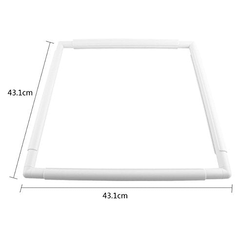 Square Embroidery Hoop Plastic Cross Stitch Frame White Cross Stitching Frame Sewing Hoop Handhold Craft Clip Frame Embroidery Snap Frame Hoop DIY Sewing Tools for Quilting 17x17 Inches - size: 17x17 inches