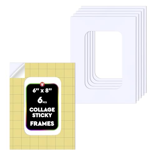 Hygloss Sticky Collage Frames - 6 Pack 6” x 8” Self Stick Collage Boards for Kids - Peel & Stick Mounting Boards for Art Projects, School Crafts, Classrooms, and DIY Displays - size: 6-Pcs, style: Frame 6” x 8”