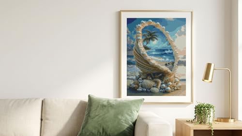Seashell and Summer Beach Stamped Cross Stitch Kits, Embroidery Starter Kit for Adult Beginners, 11CT Cross-Stitch Patterns Dimensions Kit Arts，Needlepoint Kit Crafts for Home Decor 15.7x11.8 inch - color: T011