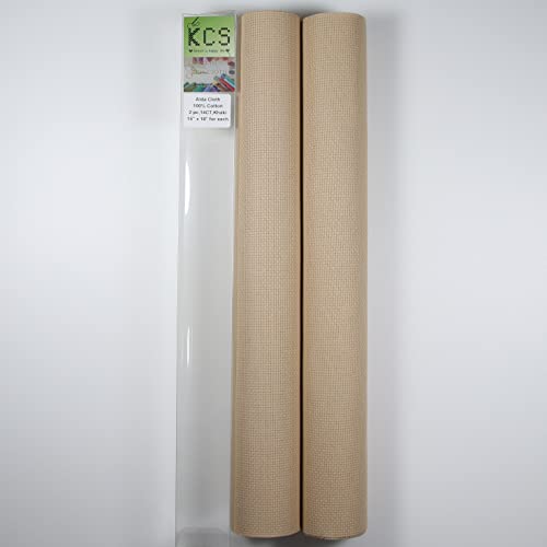 KCS 2 pc of 15" x 18" Counted Cross Stitch Cotton Aida Cloth Needlework Fabric (Khaki, 14CT) - color: Khaki, size: 14CT